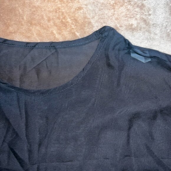 Women Medium Black Sheer Chiffon White Pom Tassle Swim‎ Coverup (Q) - Picture 3 of 5